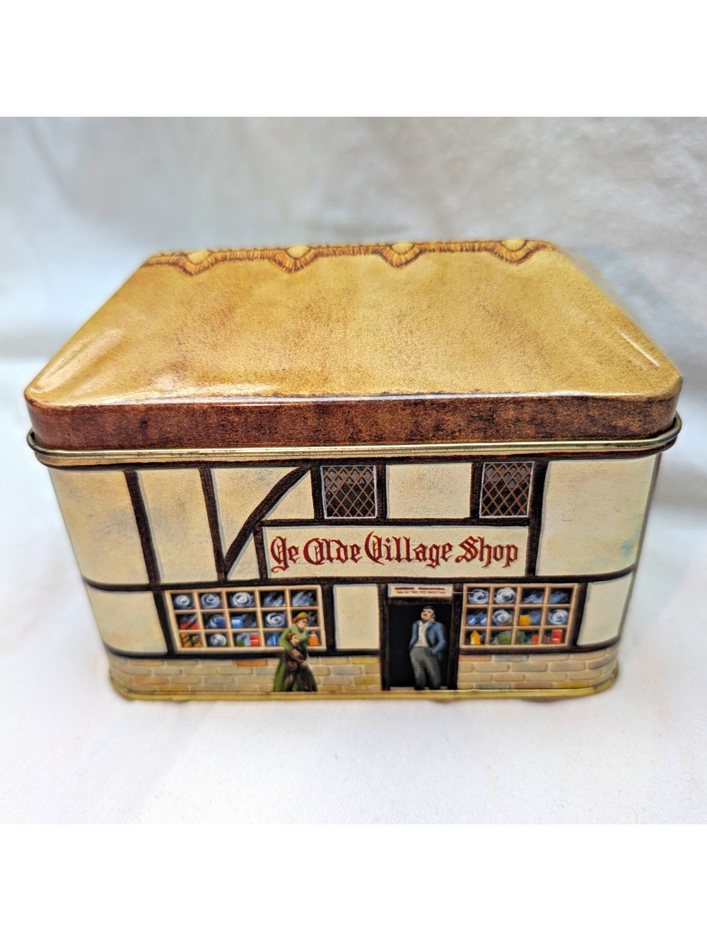 Home Made Biscuits Rectangle Tin Storage Box w/ Lid Village Shop Pictorial